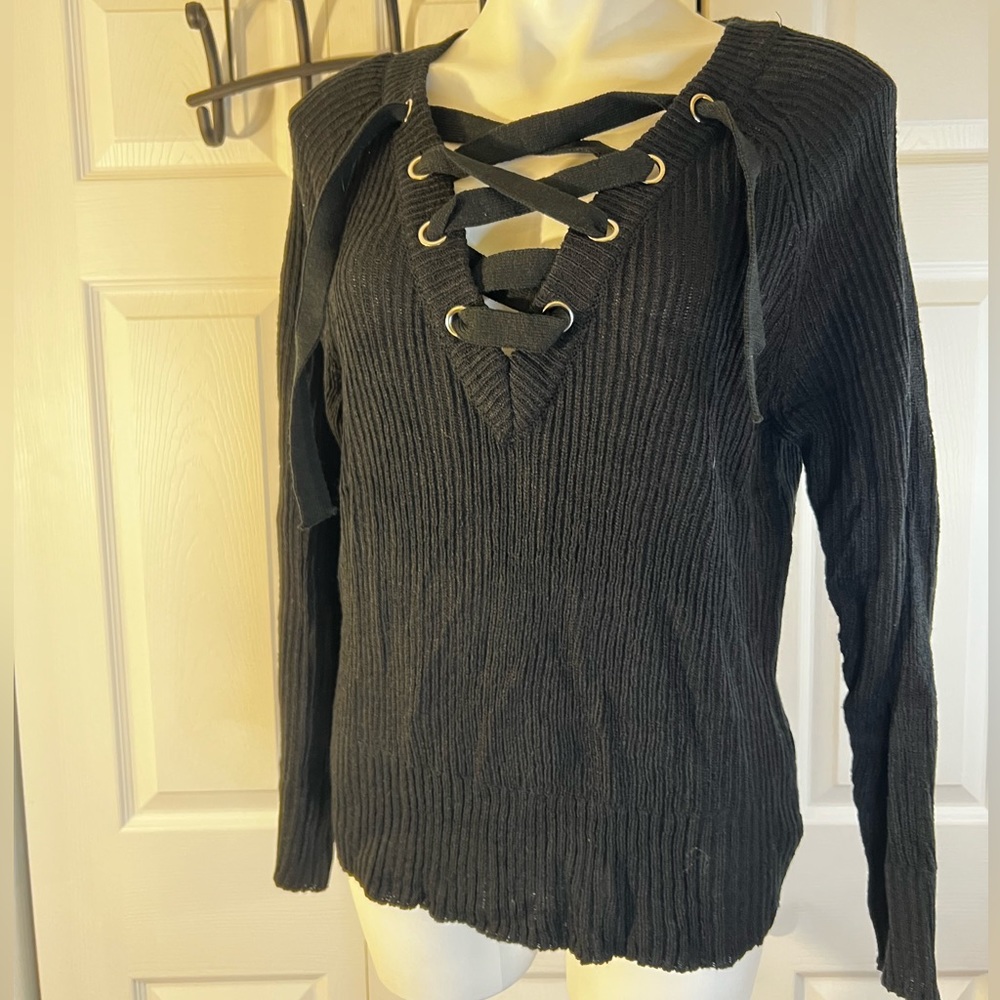 NWT Umgee Women's Chic Drawstring Rib Knit Long Sleeve Sweater Top Blouse